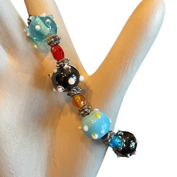 Lampwork beads bracelet, glass, colourful, unique. - Picture 1 of 7